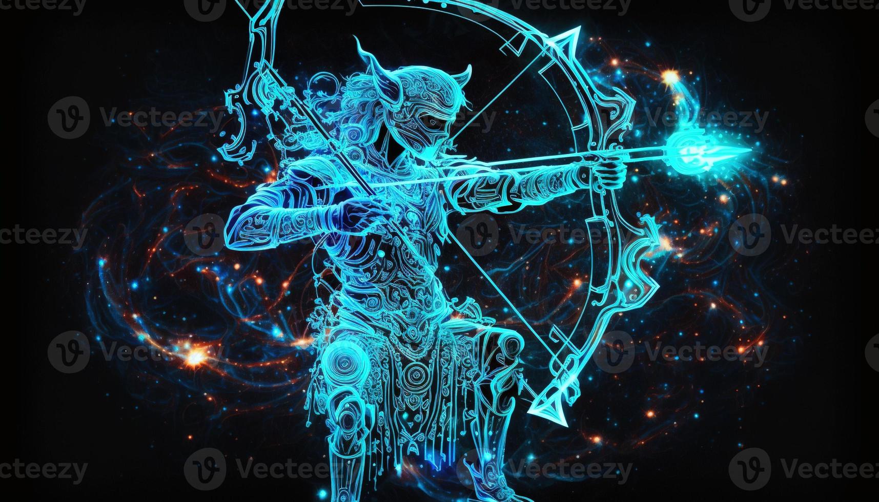 Sagittarius Zodiac Sign magical neon energy glowing Generative Art photo