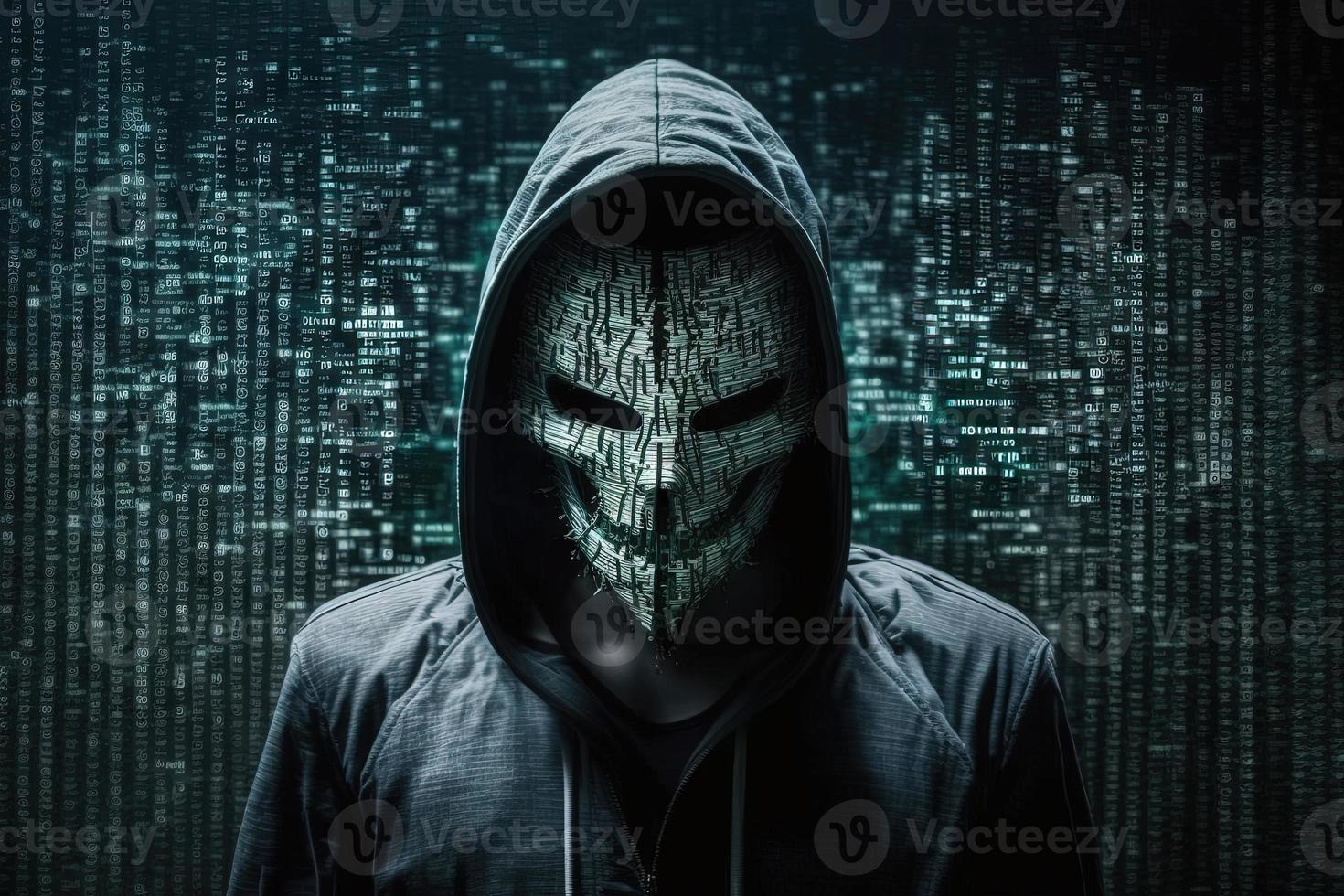 hacker hombre ataque máscara binario uno foto