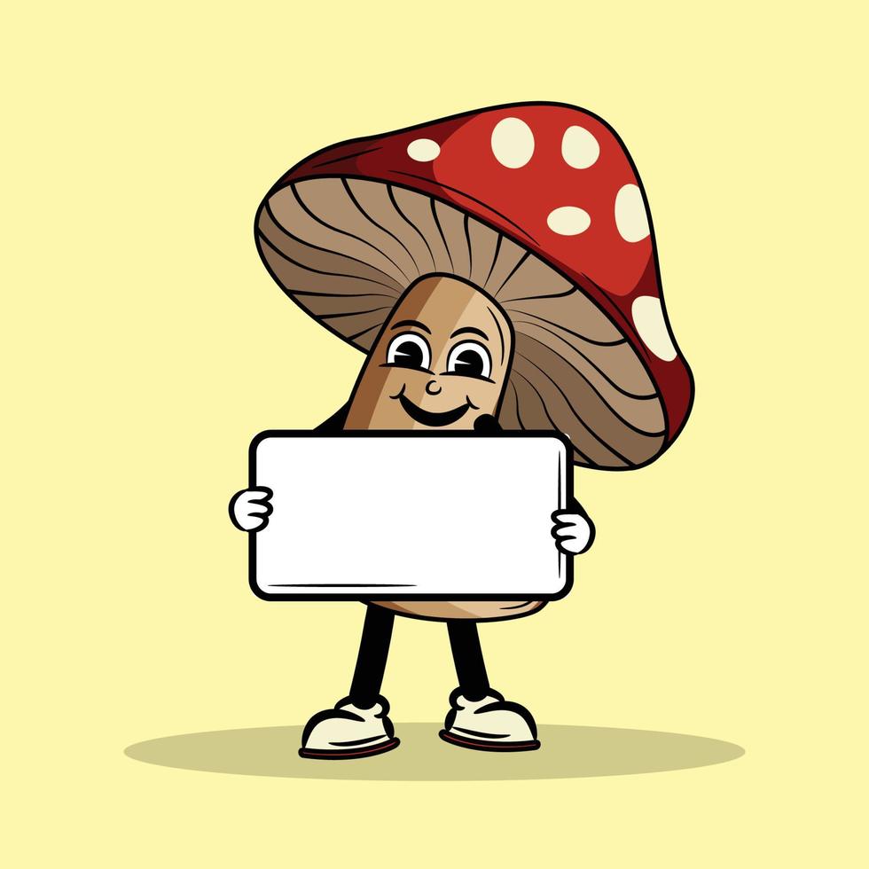 With bord Mushroom character Cartoon vector Illustration