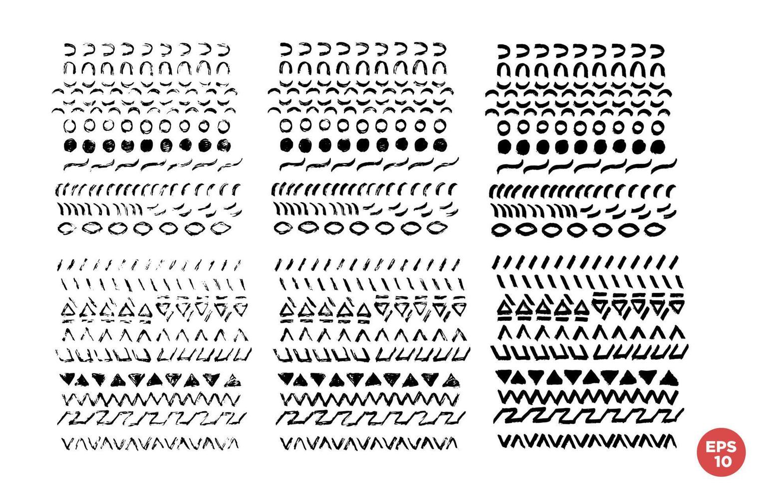 Marker drawn scribble square composition vector set. Childish geometric drawing. Hand draws tribal style compositions. Monochrome graphic design elements set.