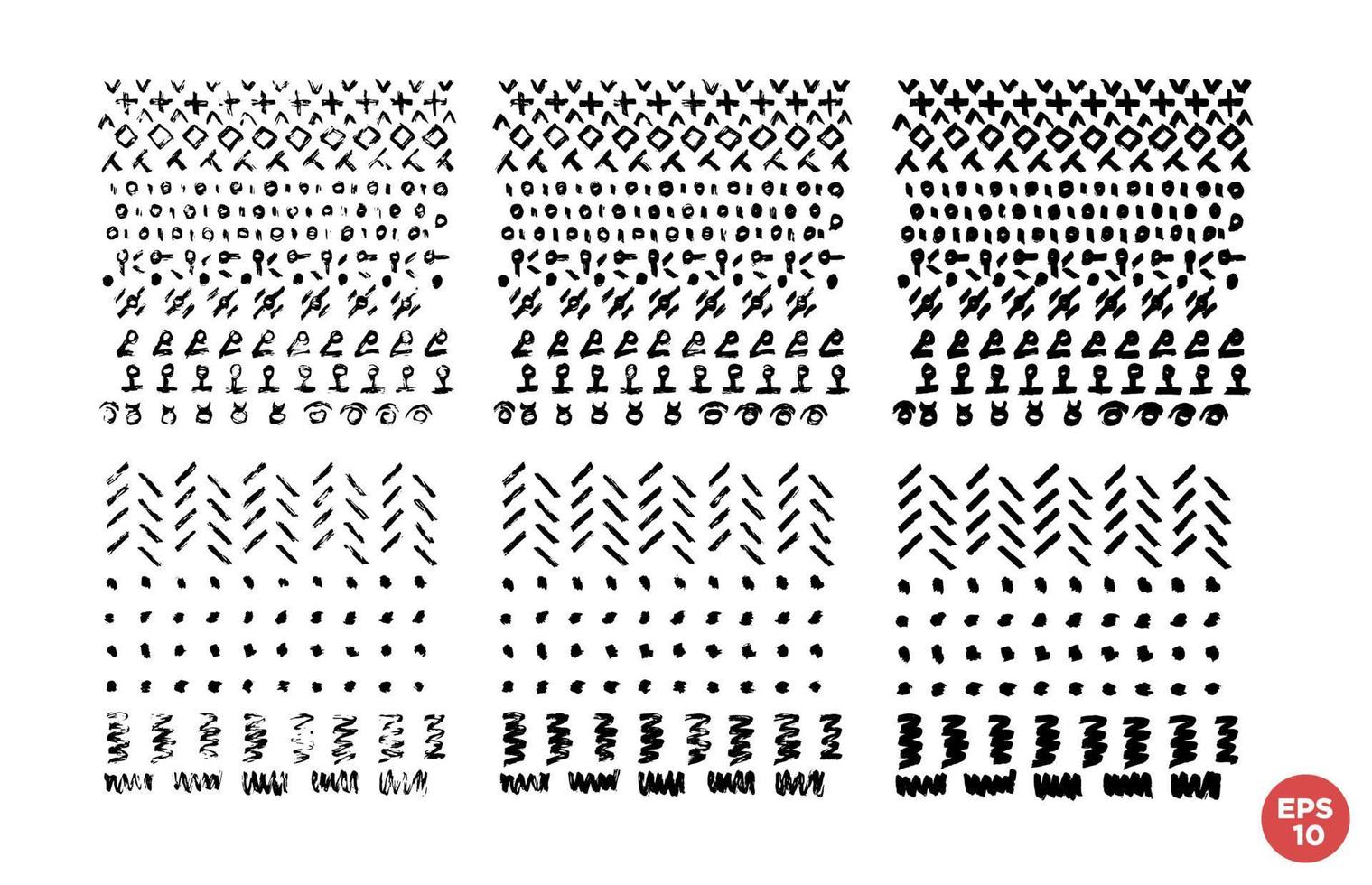 Marker drawn scribble square composition vector set. Childish geometric drawing. Hand draws tribal style compositions. Monochrome graphic design elements set.