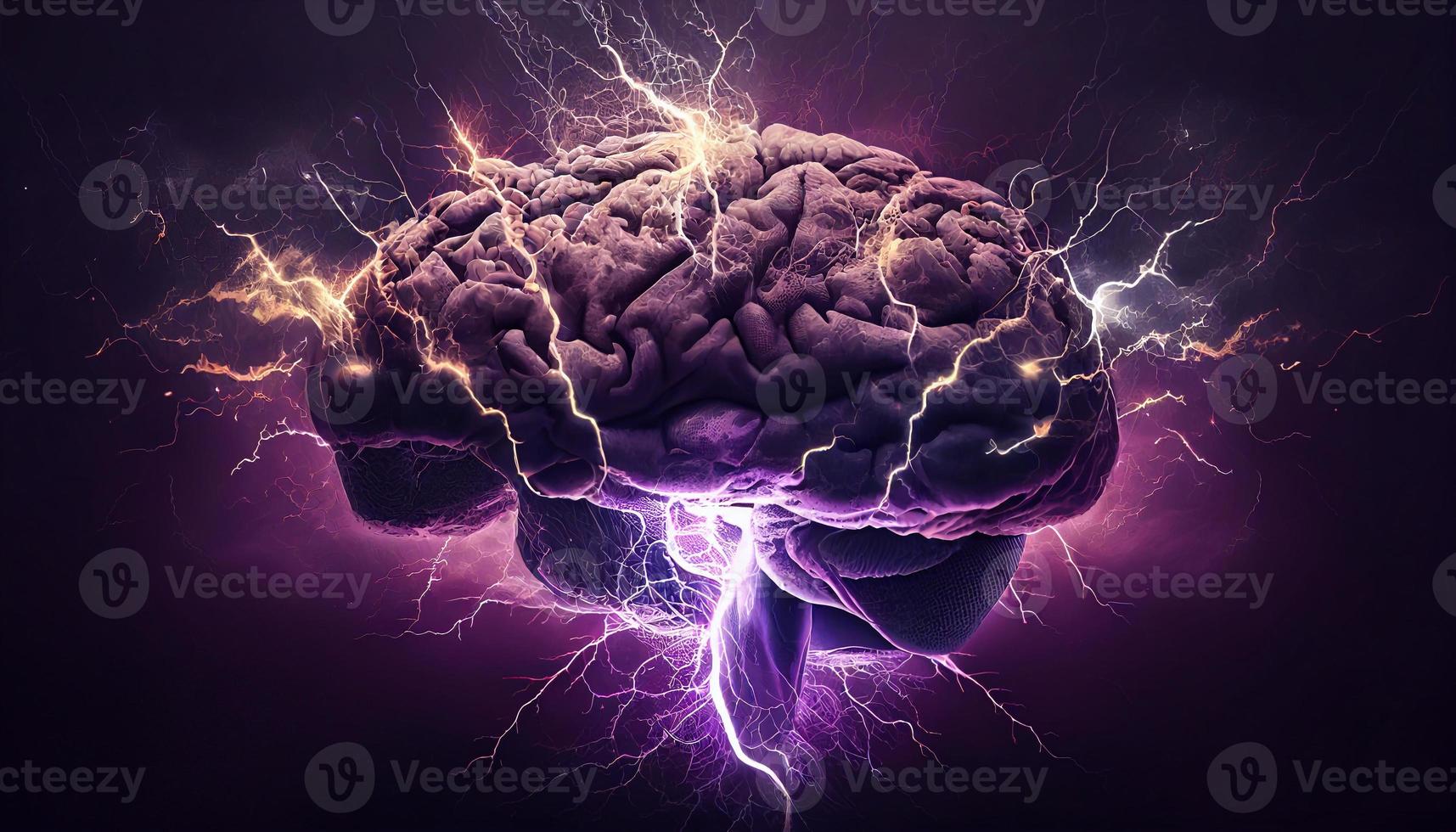 brain with lightning concept think AI photo