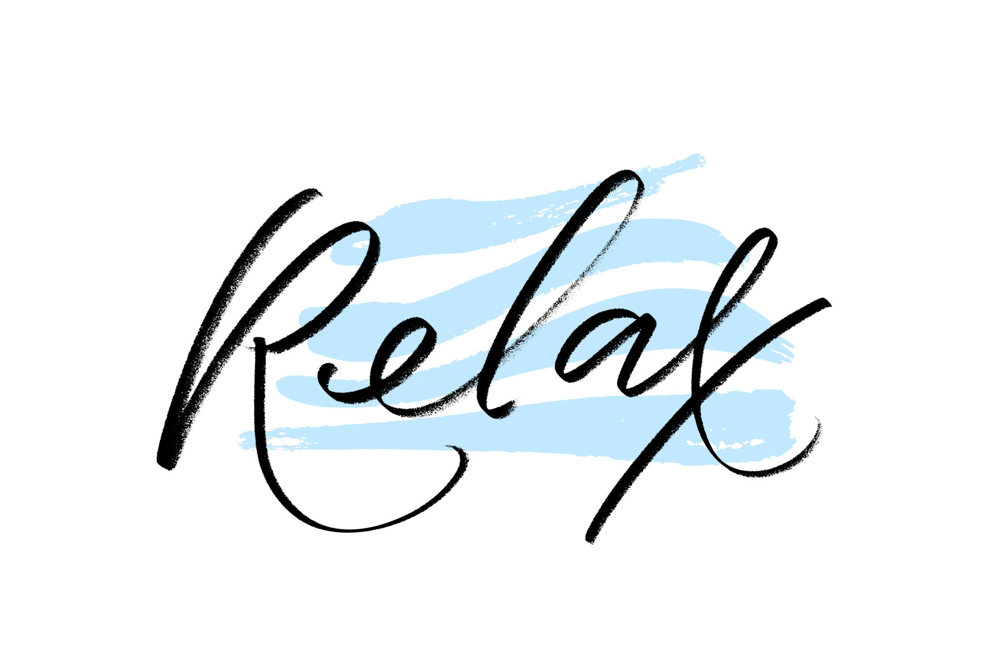 Hand drawn typography lettering word Relax with blue wavy strokes as ...