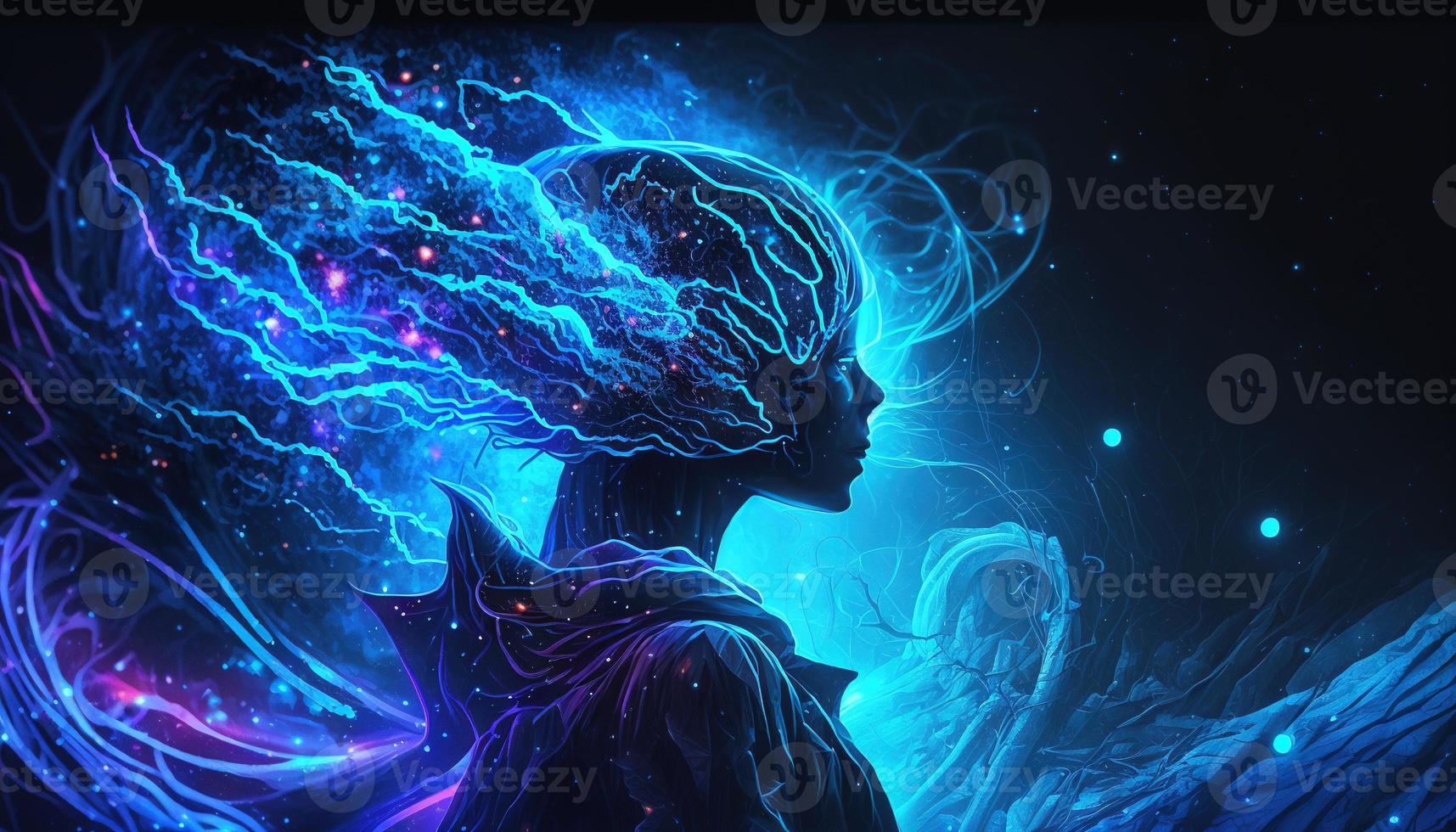 Aquarius Zodiac Sign magical neon energy glowing Generative Art photo