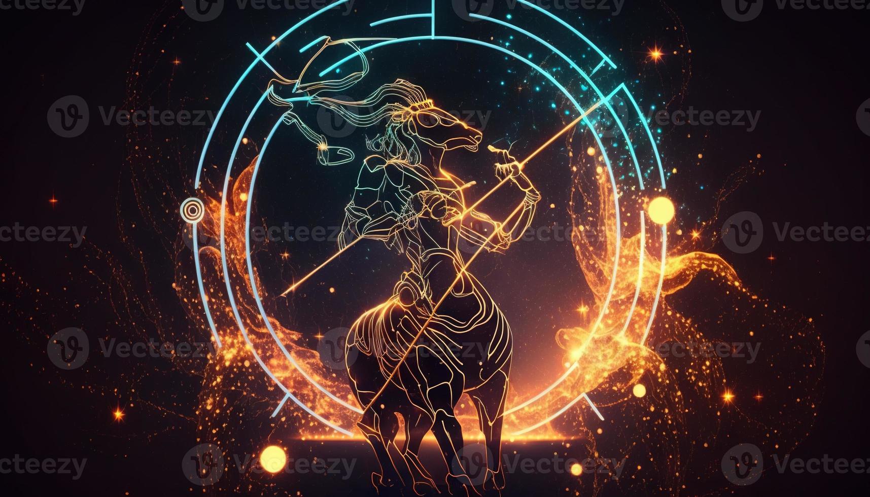 Sagittarius Zodiac Sign magical neon energy glowing Generative Art photo