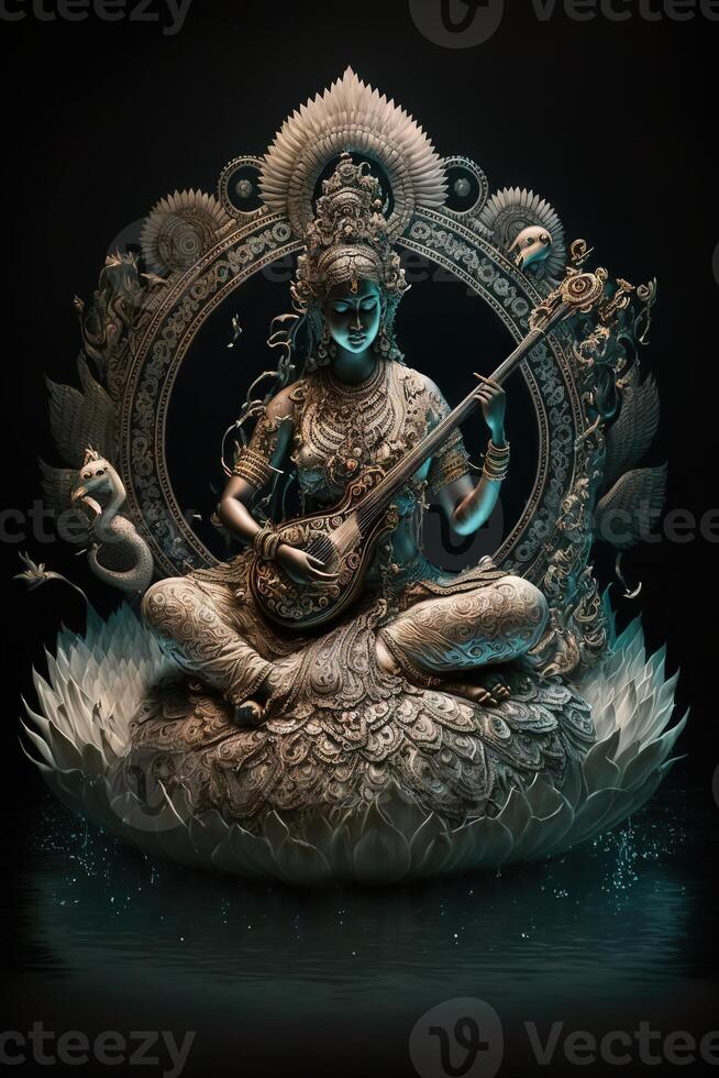 Goddess Saraswati Digital Art Cosmic Glowing Image Generative AI saraswati-devi-wallpapers-top-free-saraswati-devi-backgrounds