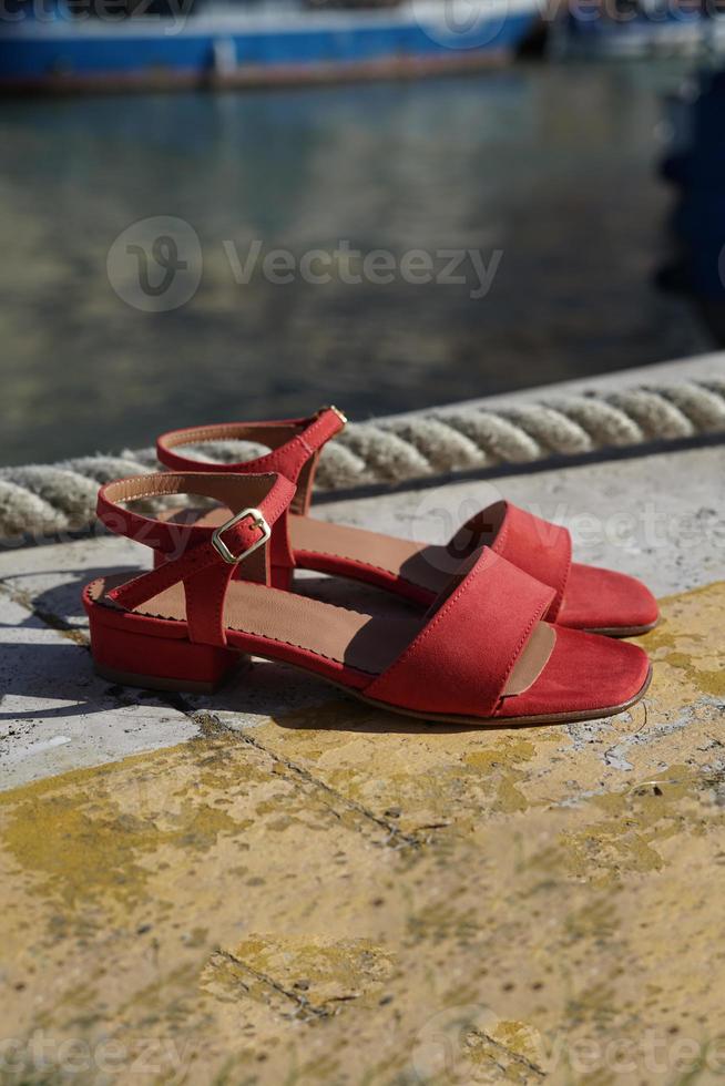 Red womens sandals a fashion summer style photo