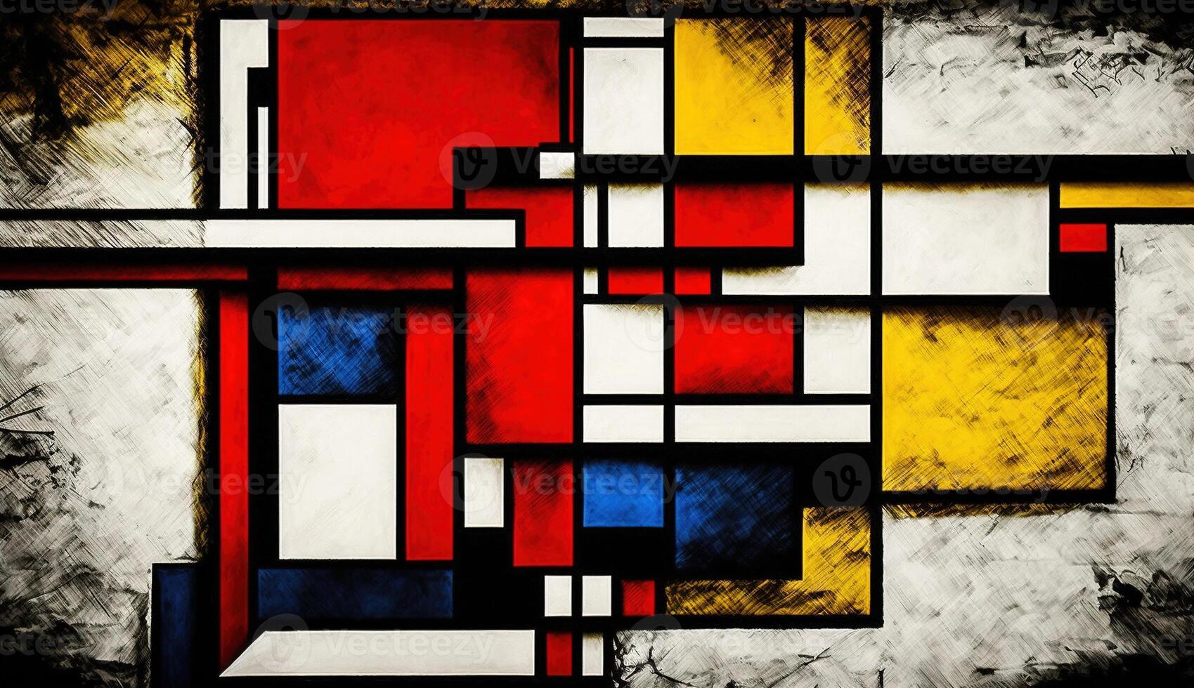 , cubist painted abstract colorful rectangles in mondrian style background. Trendy geometric design. photo