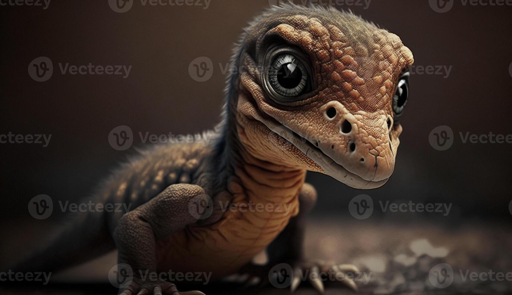 , baby of velociraptor, ancient carnivore dinosaur, extinct animal. Cute small animal. photo