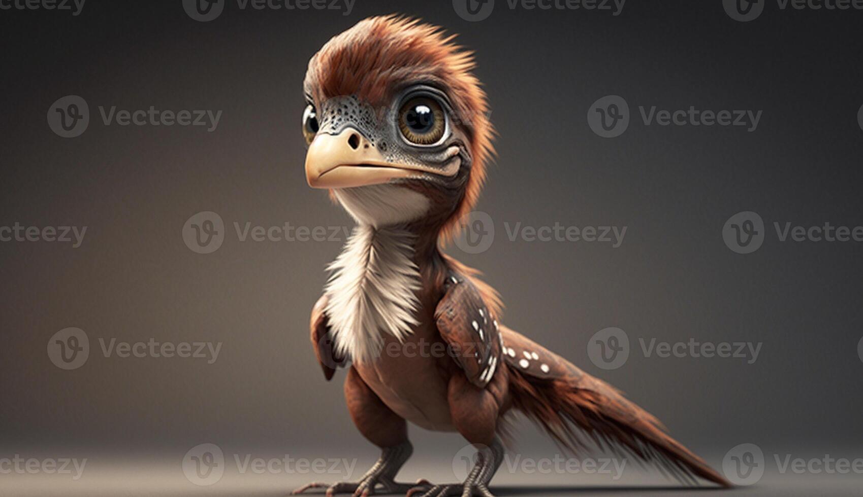 , baby of velociraptor, ancient carnivore dinosaur, extinct animal. Cute small animal. photo