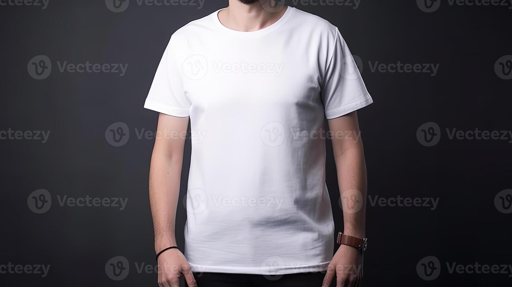 , Realistic white T-Shirt mock up blank put on young man, copyspace for presentation advertising. Blank business concept photo
