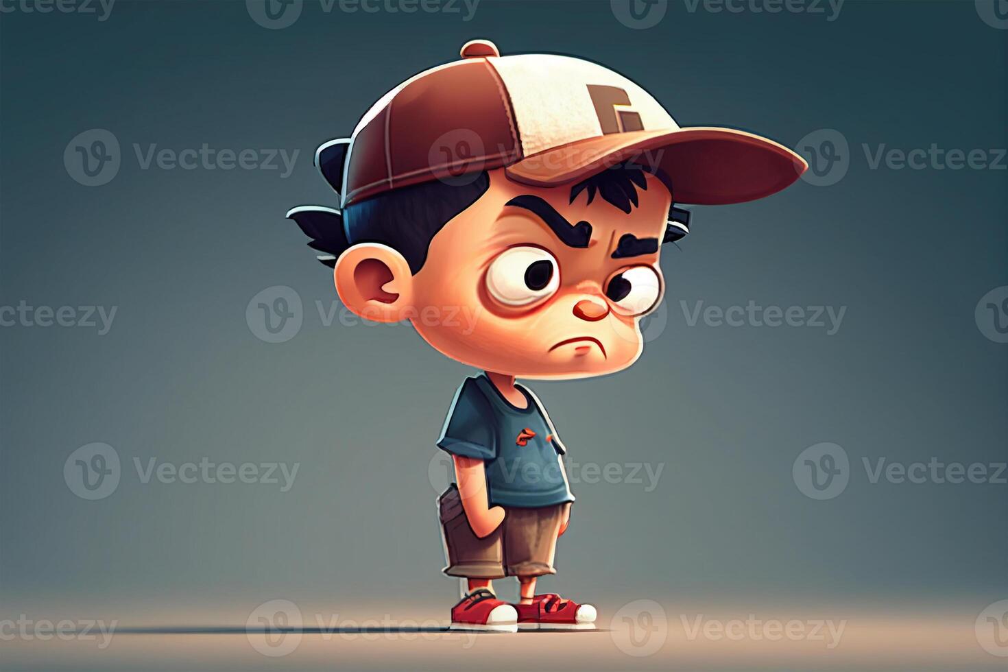 Cute little boy wearing a baseball cap. 3D illustration. photo