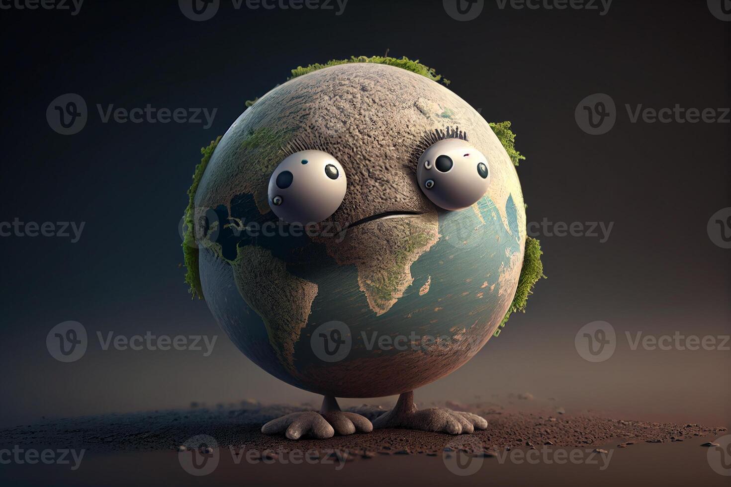 Cartoon earth character with emotions. 3d render. Conceptual illustration. photo