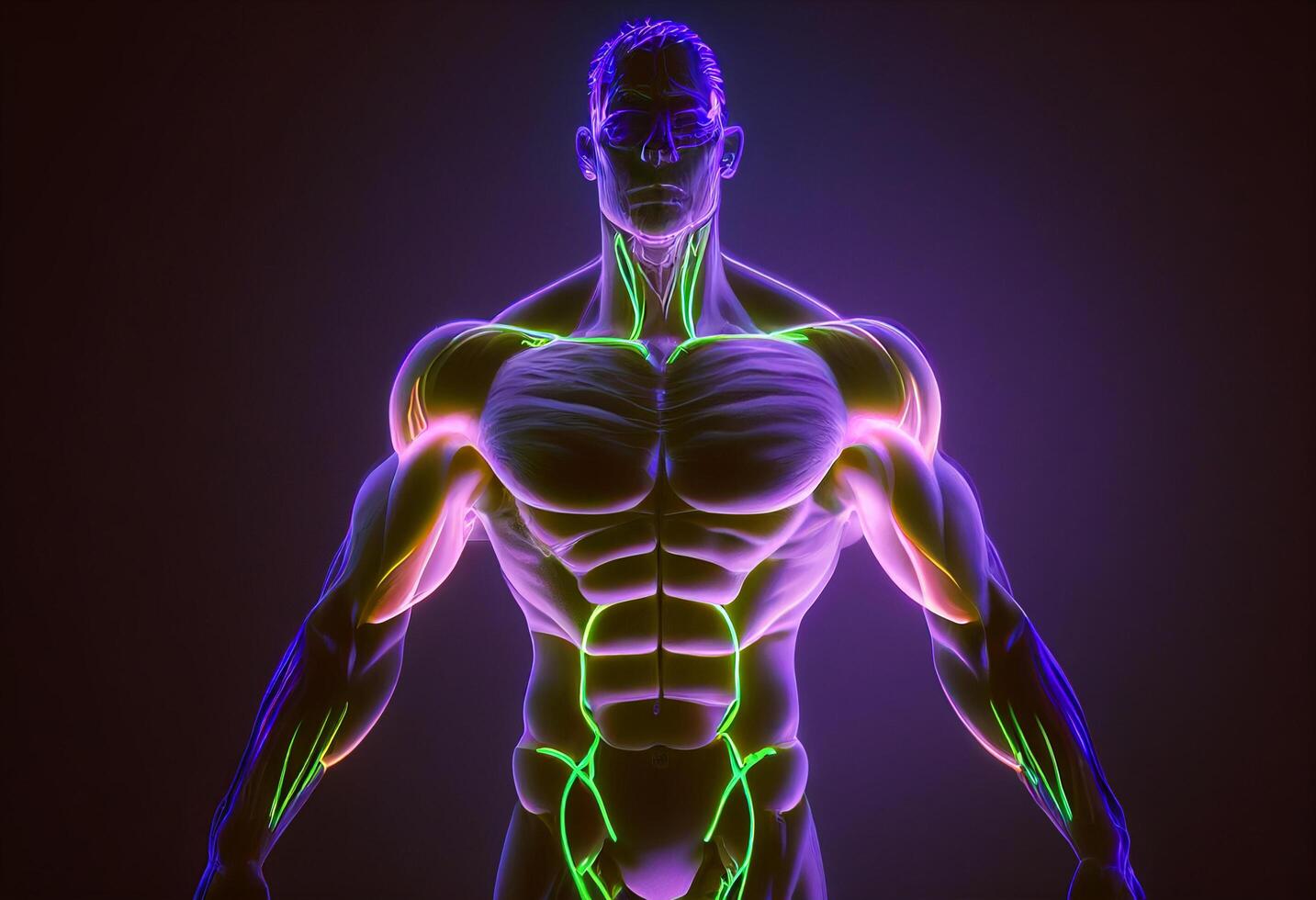 Human body anatomy with highlighted lungs on dark background. 3D Rendering photo