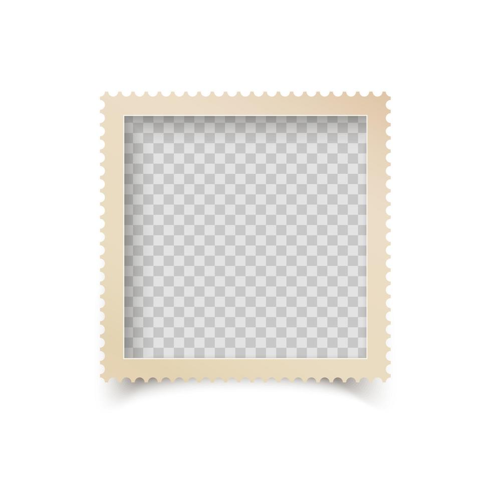 Old Square Photo Frame with Ornamental Edge. Retro Photo Blank with Shadow Isolated on White Background. Vector illustration