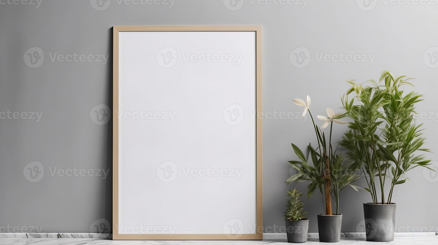 , Realistic white poster mock up blank on minimalistic background, artwork template photo