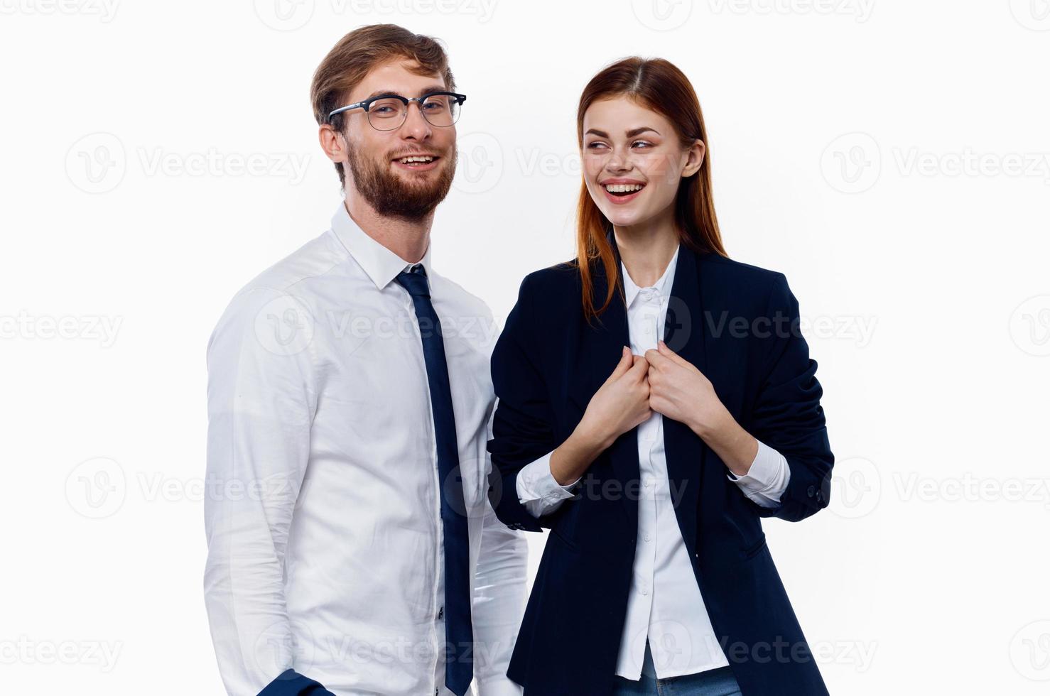 business men and women in suits are standing side by side communication financial office photo