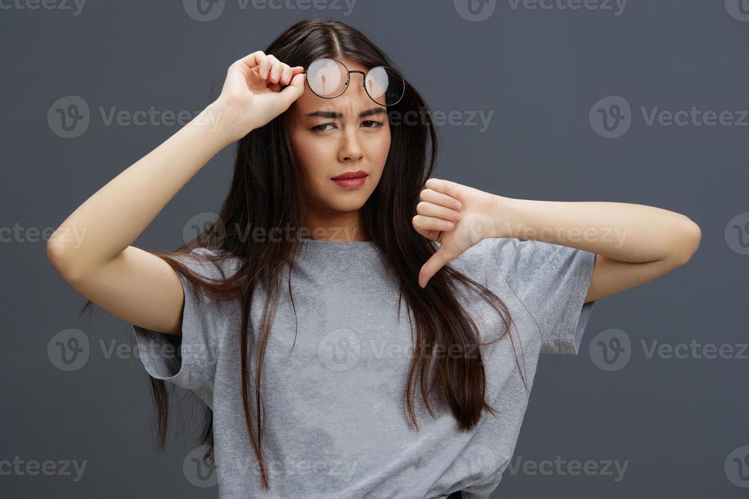 woman in round glasses smile posing close-ups isolated background photo