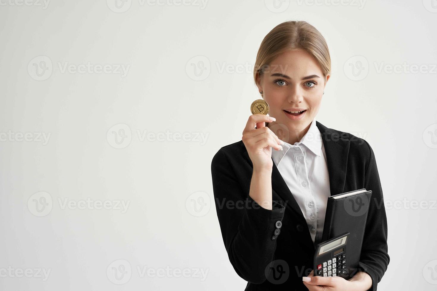 Businesswoman Bitcoin cryptocurrency in hands technologies photo