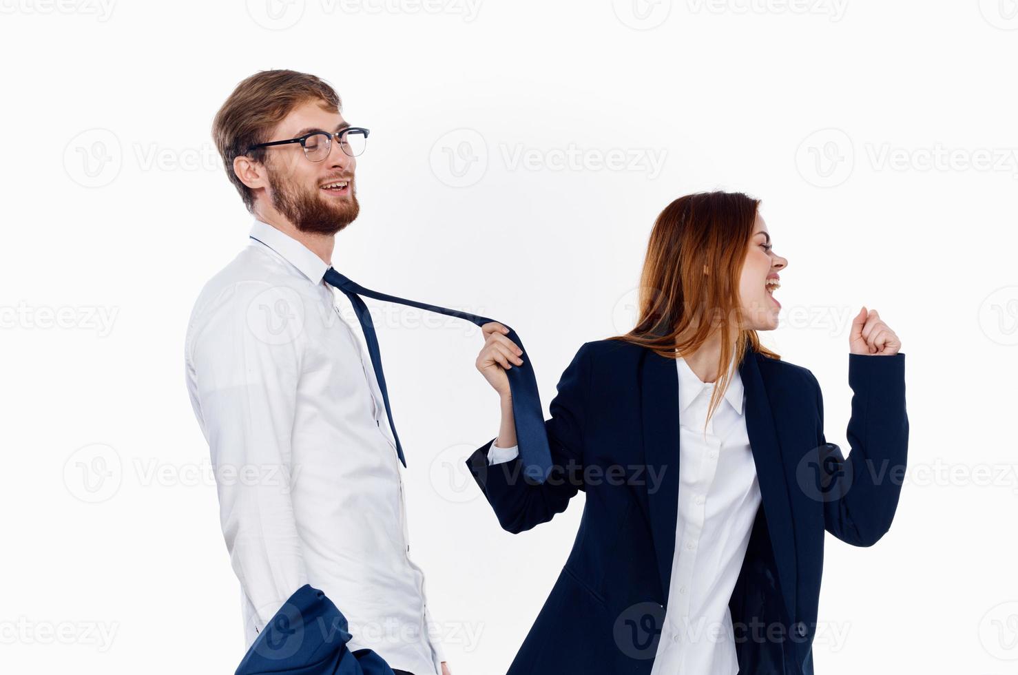 business men and women in suits are standing side by side communication financial office photo