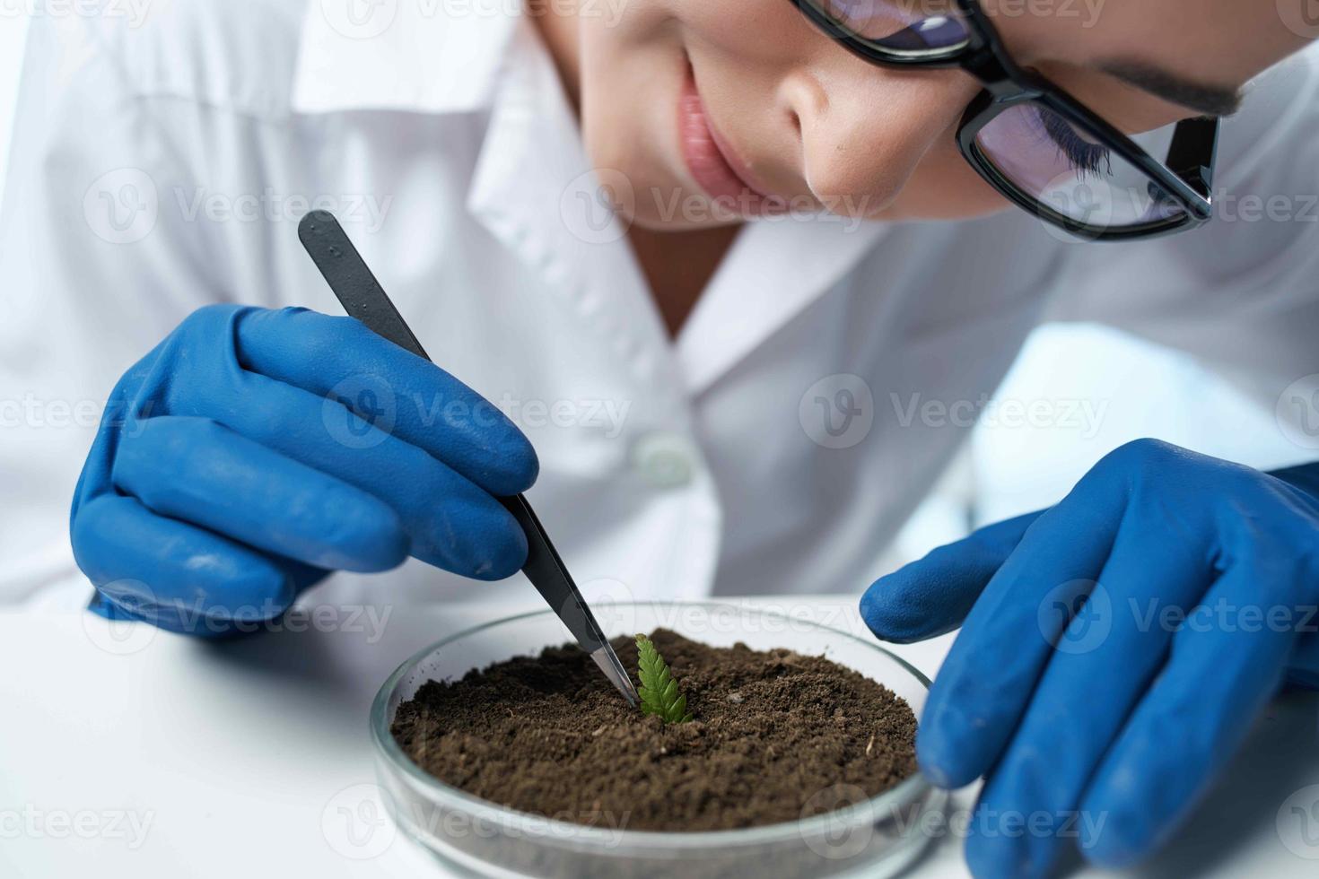 woman scientist biologist laboratory research plants photo