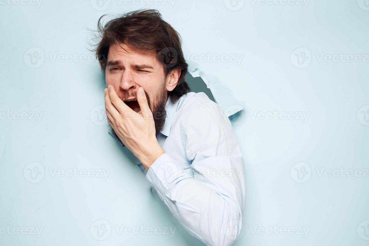 Dissatisfied man gestures with hand emotions career office work photo