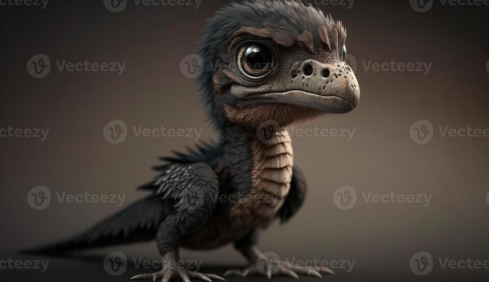 , baby of velociraptor, ancient carnivore dinosaur, extinct animal. Cute small animal. photo
