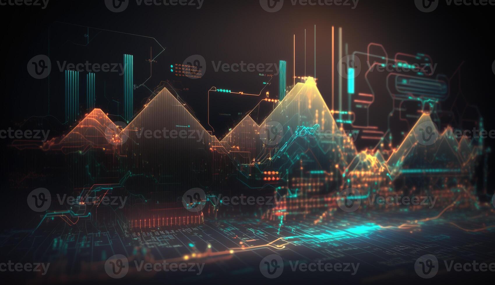 , stock market chart lines, financial graph on technology abstract background represent financial crisis, financial meltdown. Technology concept, trading market concept. photo