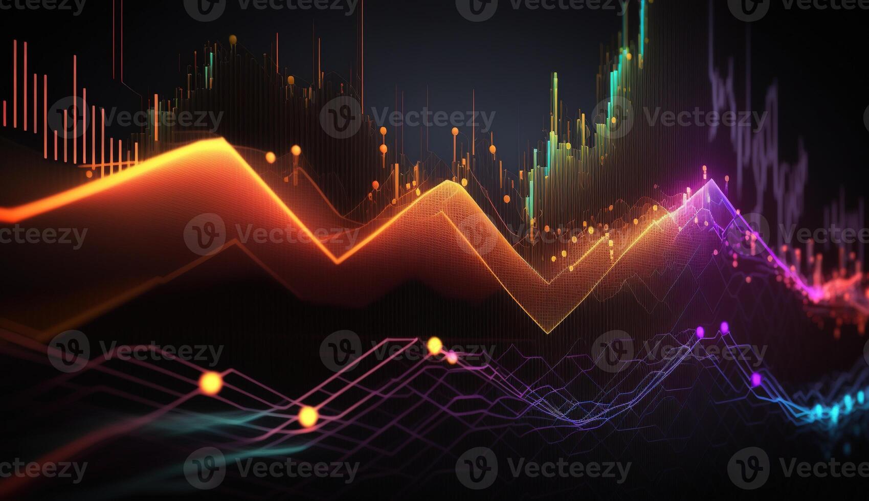 , stock market chart lines, financial graph on technology abstract background represent financial crisis, financial meltdown. Technology concept, trading market concept. photo