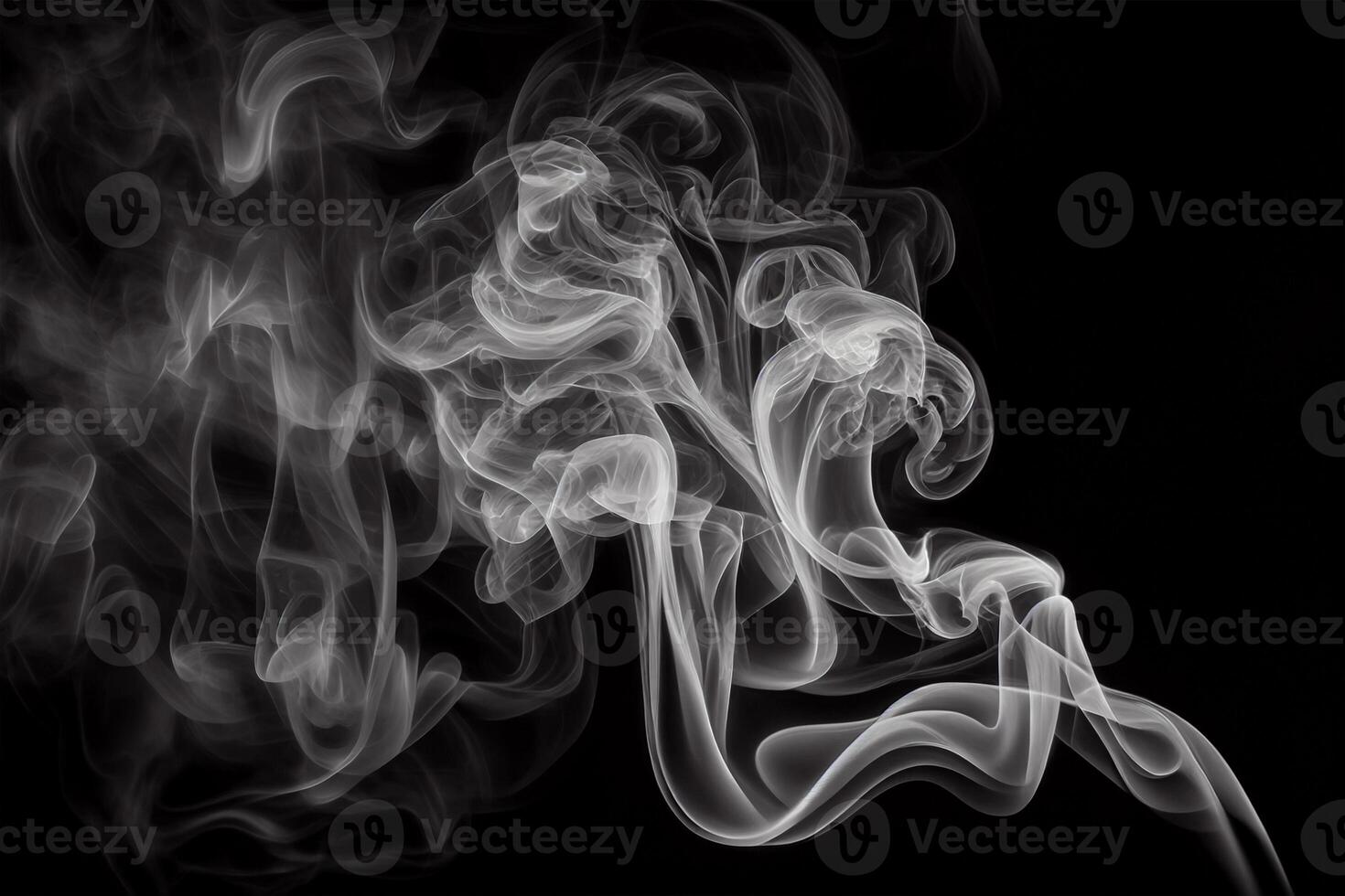 resumen fumar se mueve en un negro antecedentes. diseño elemento. resumen textura. generativo ai foto