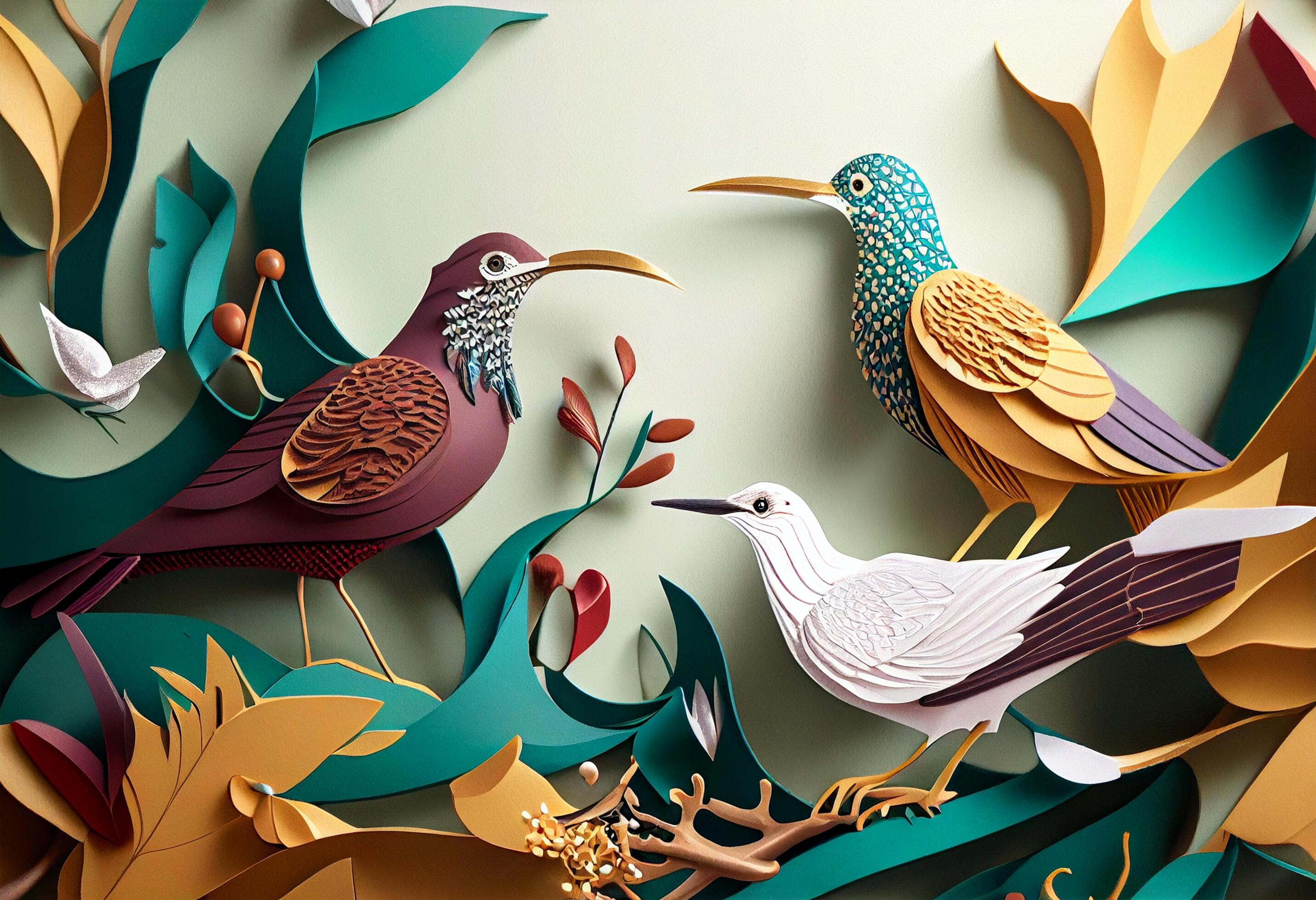 Colorful paper art birds illustration generative ai 22254586 Stock