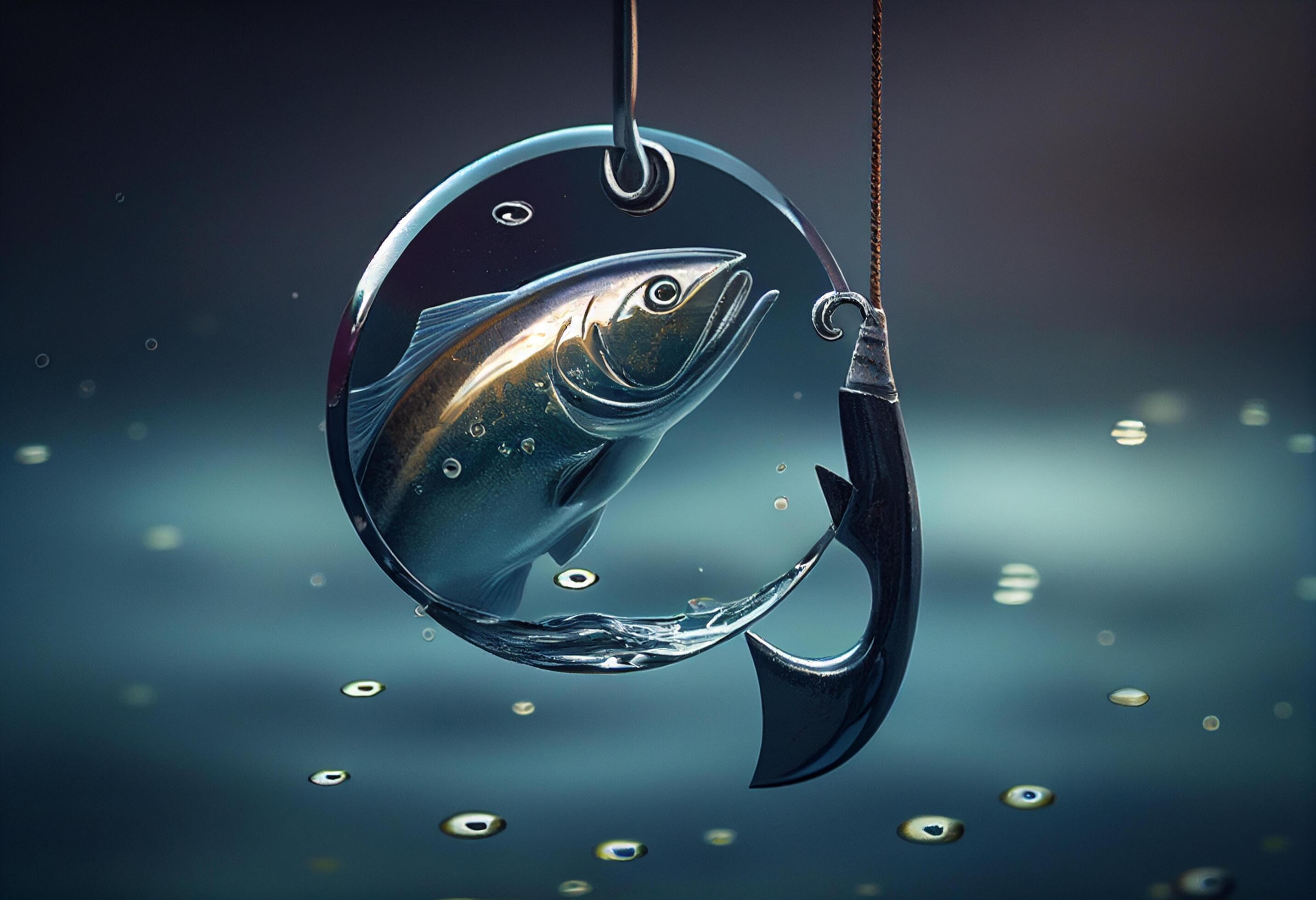 Fishing hook in water. 3d illustration. Conceptual image generative