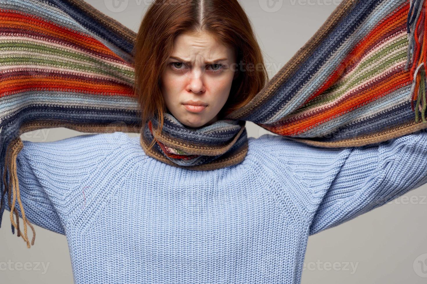 woman neck scarf cold handkerchief close-up photo