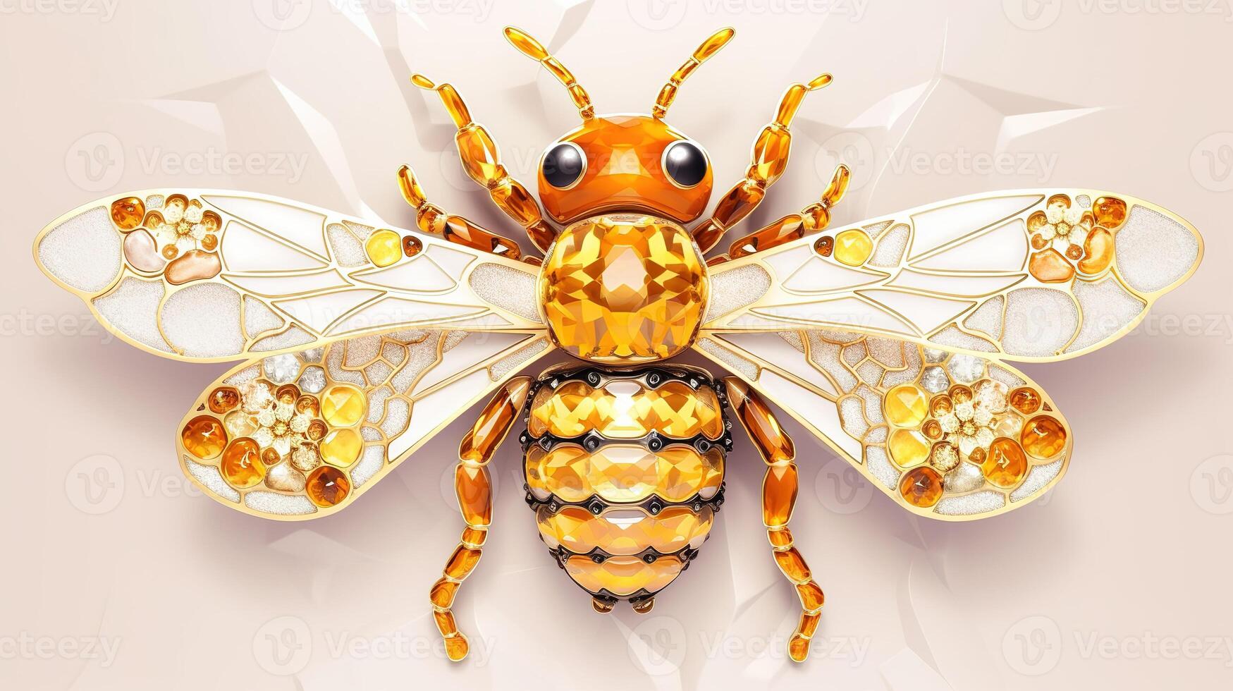 , beautiful honey bee brooch, opal stone and golden color palette isolated on white background. Bijouterie, jewelry close up photo