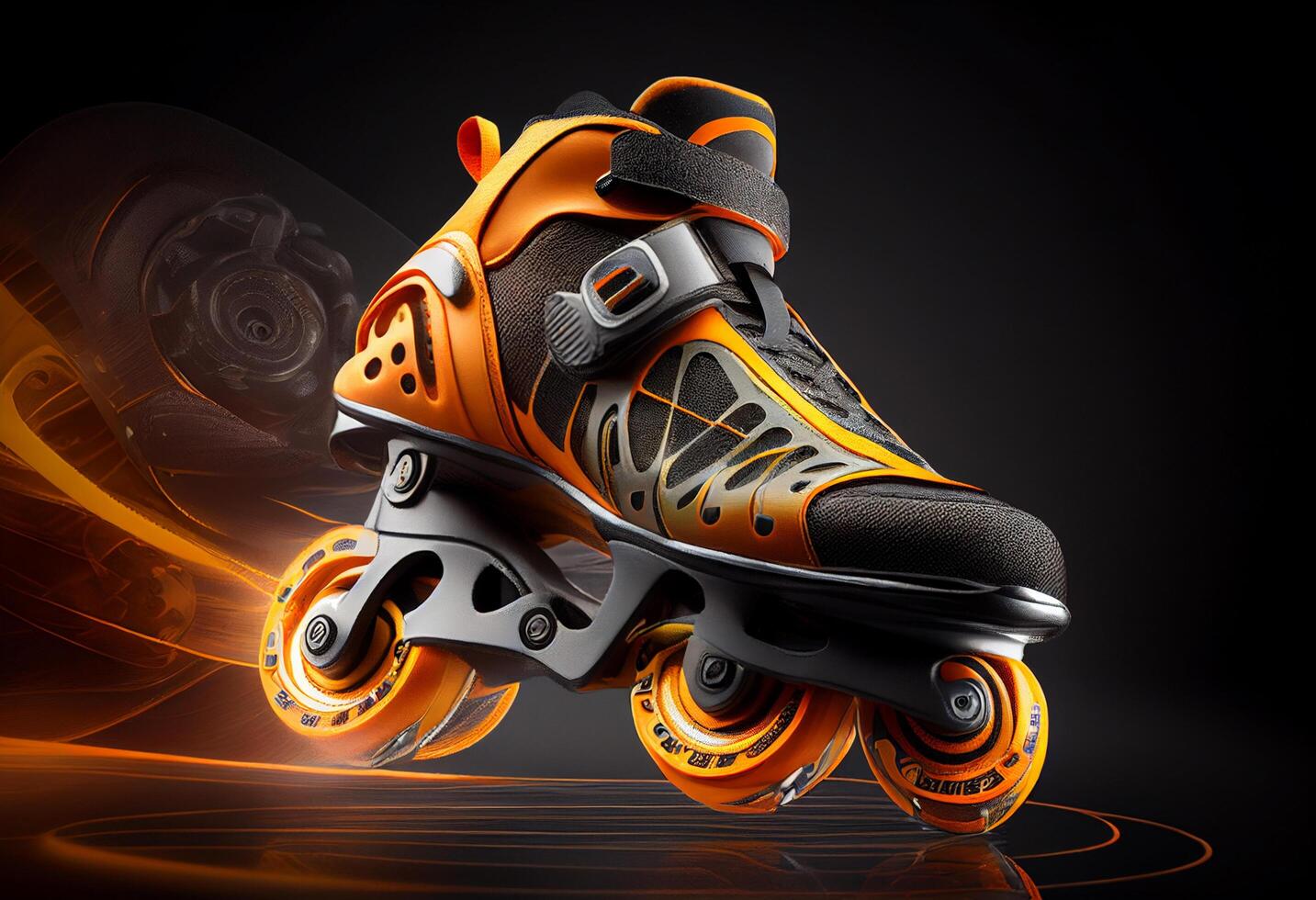 Modern roller skates on a black background. 3d rendering. photo