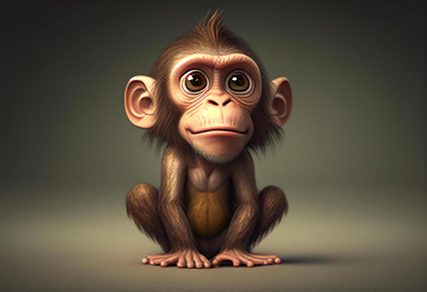 Monkey sitting on a dark background. 3D rendering illustration. photo