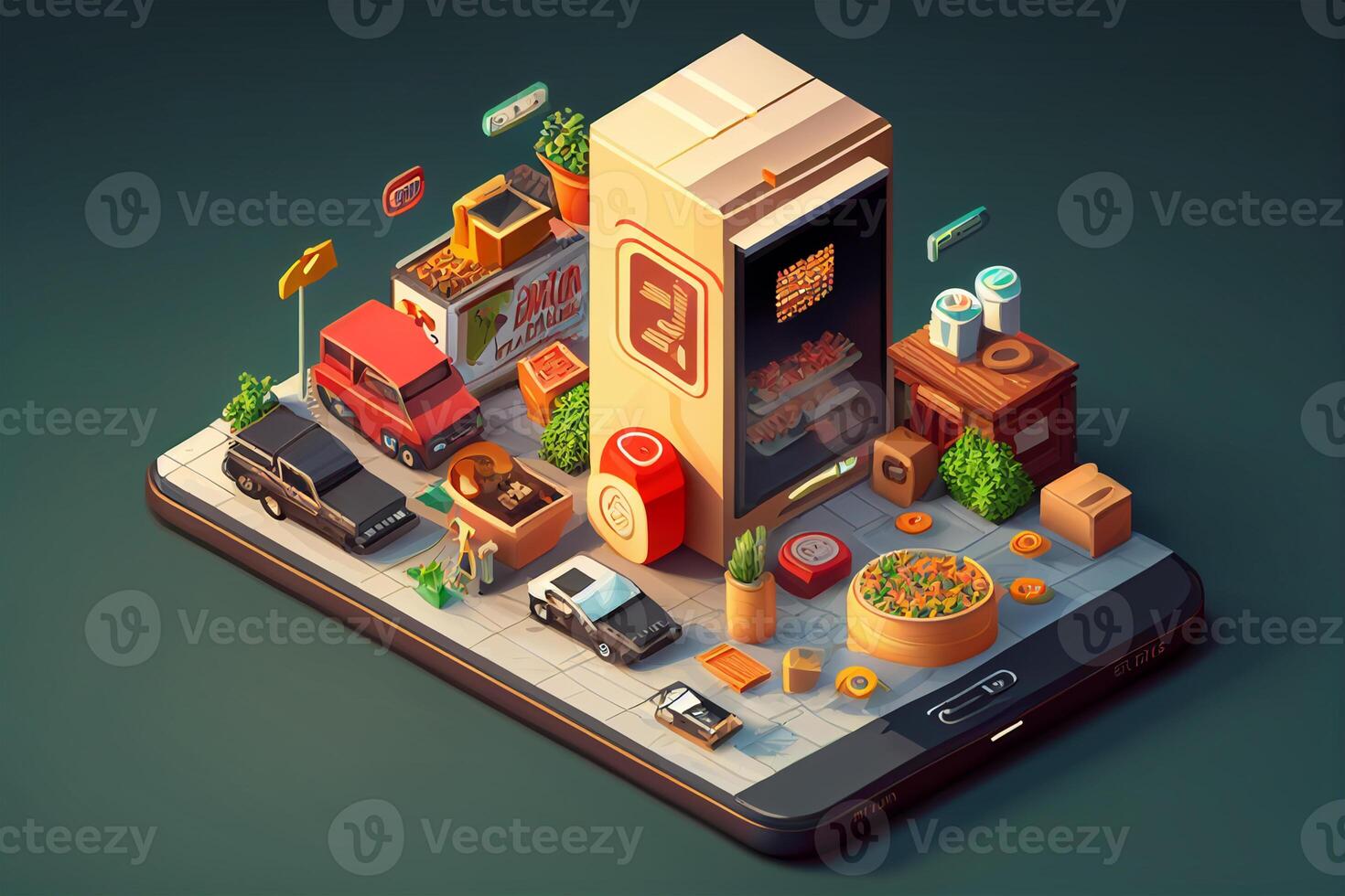 Online delivery service concept. 3d isometric illustration of online delivery service. photo