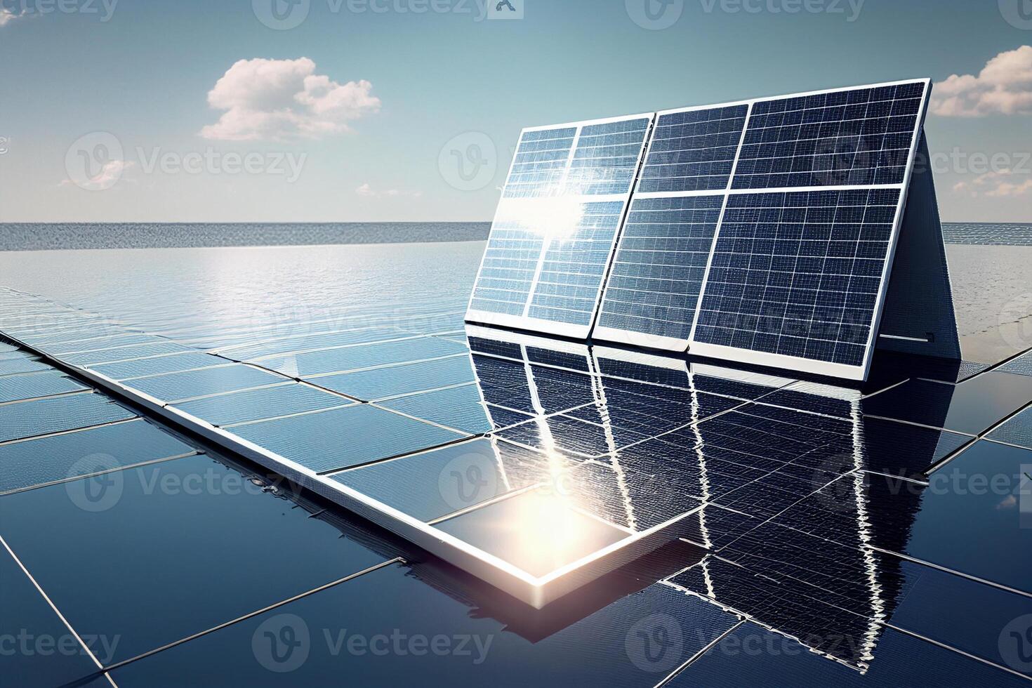 Solar panels, photovoltaic, alternative electricity source - concept of sustainable resources photo