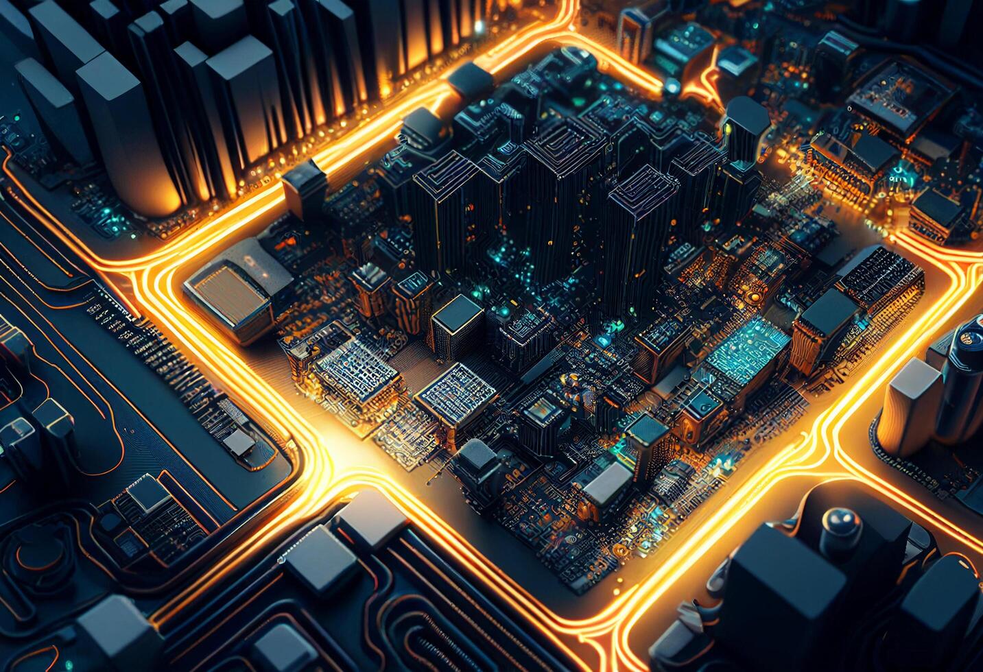 Circuit light city. Technology and science background. 3d illustration photo