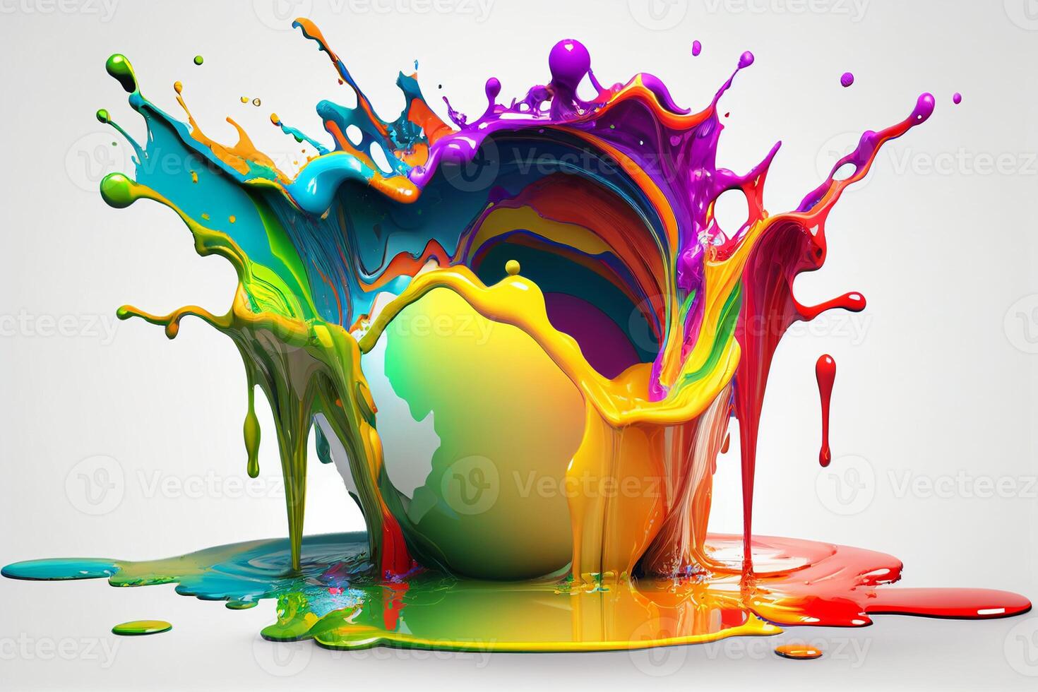 Colorful paint splashes isolated on white background. 3d rendering photo