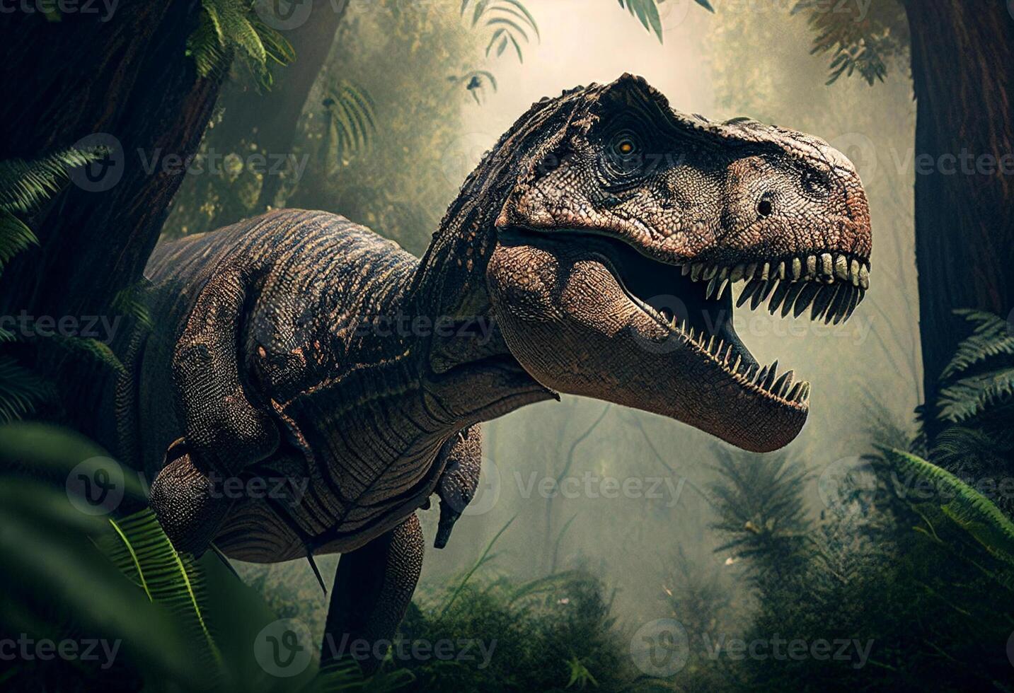 tiranosaurio rex en el cueva. 3d ilustración. generativo ai foto