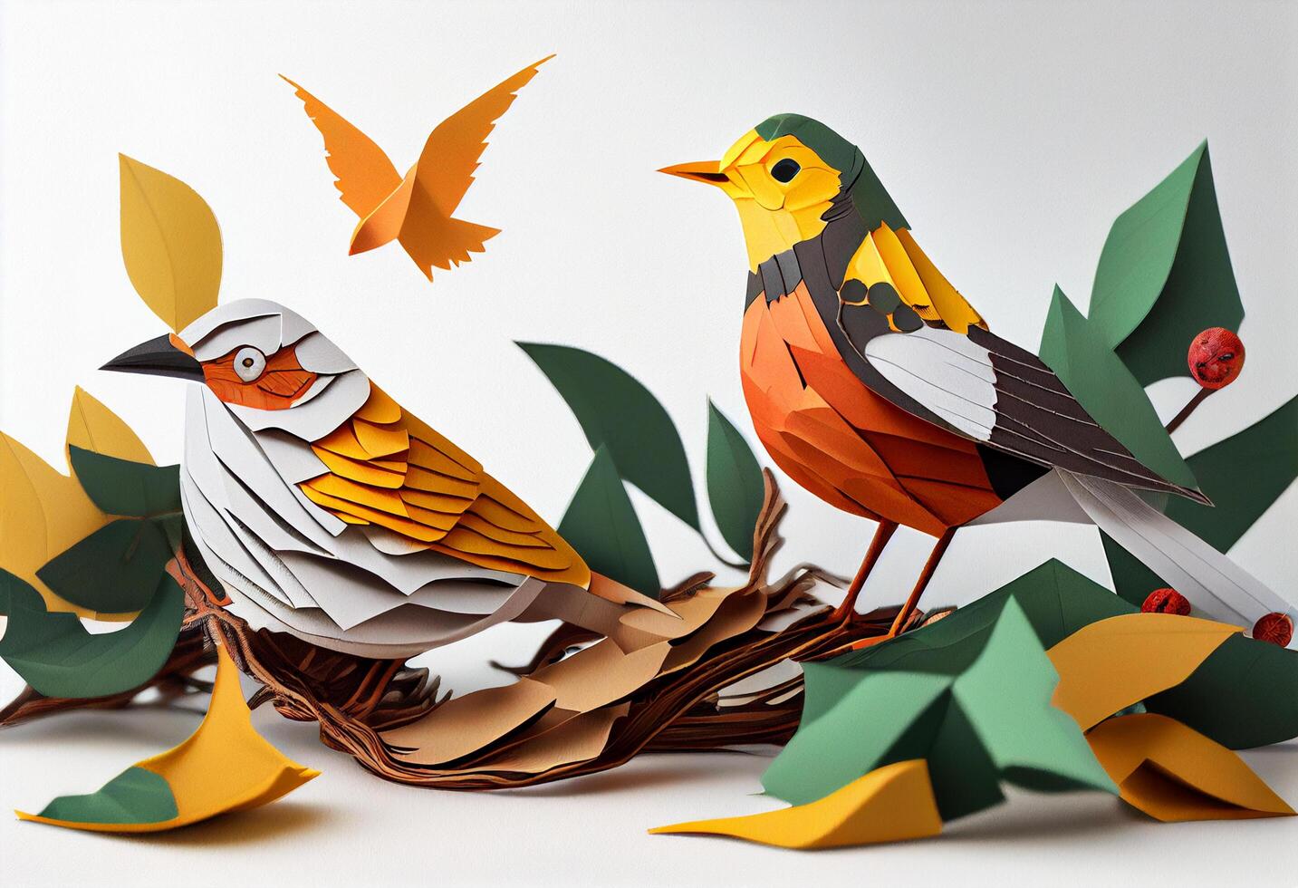 Colorful paper art birds illustration photo