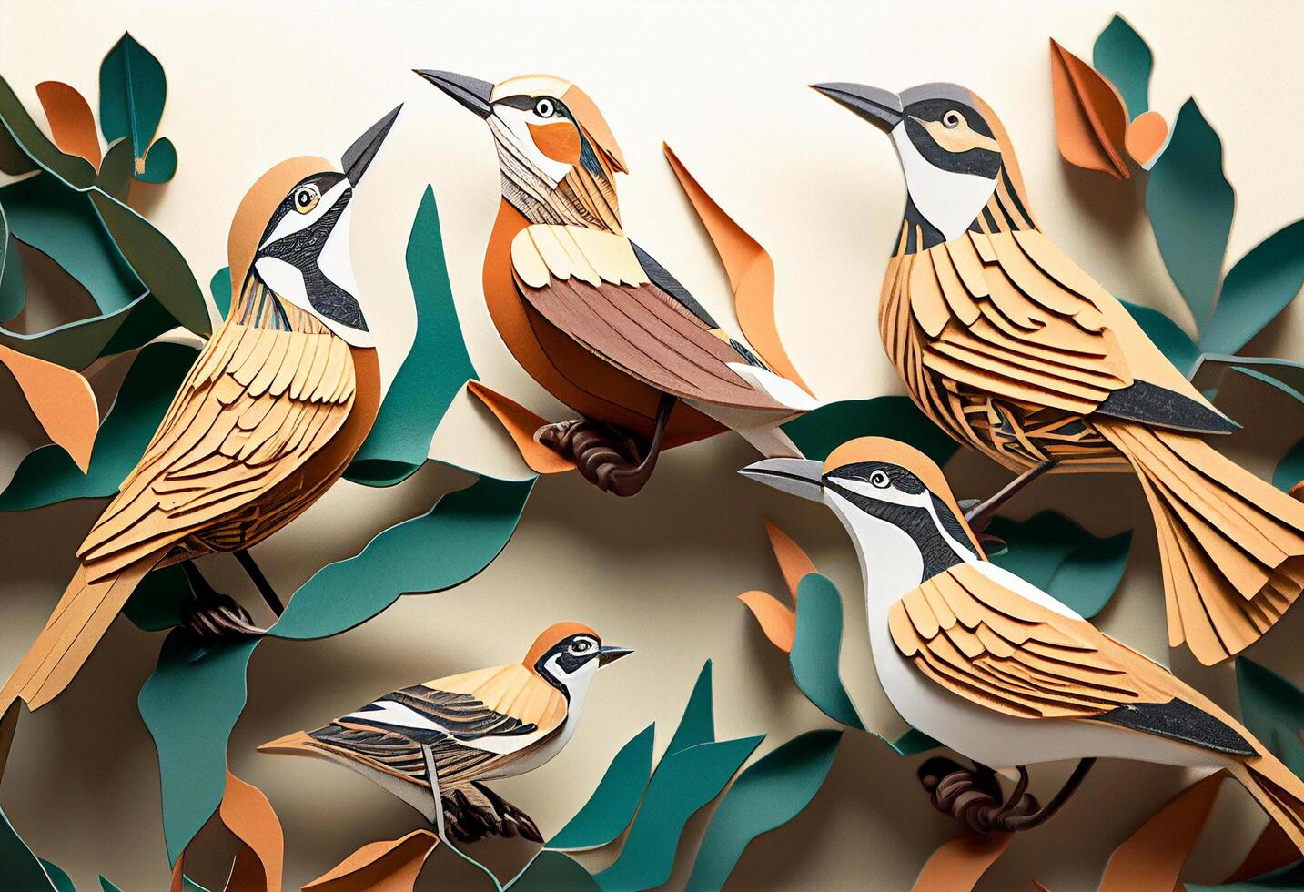 Colorful paper art birds illustration photo