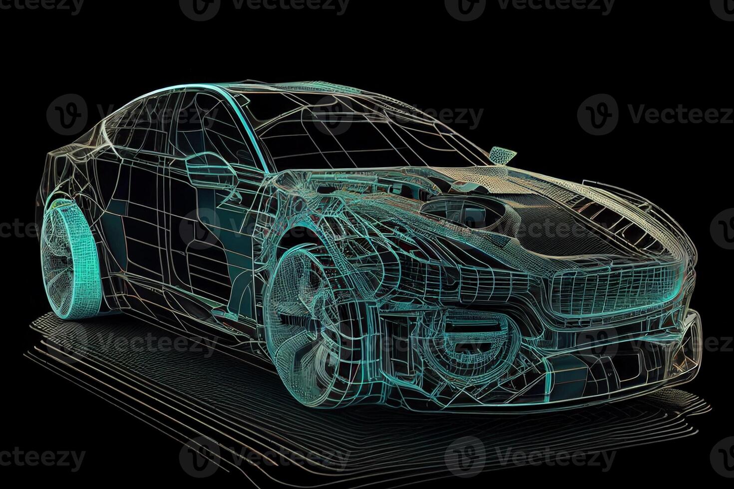 sport car wire model on a black background. 3d rendering photo