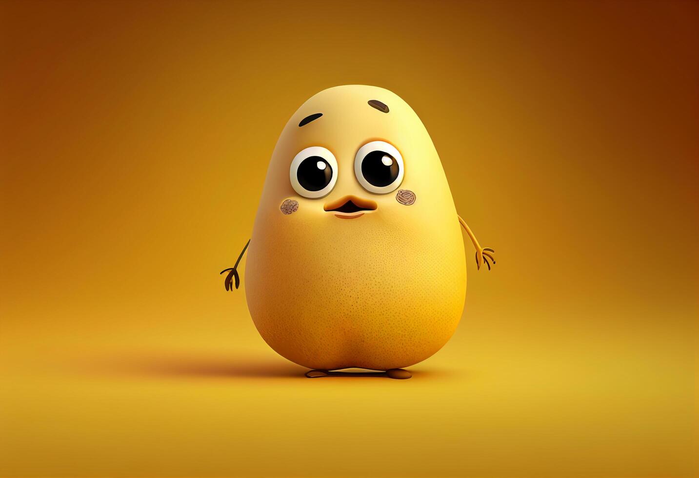 Funny potato cartoon on a yellow background. 3d rendering, 3d illustration. photo