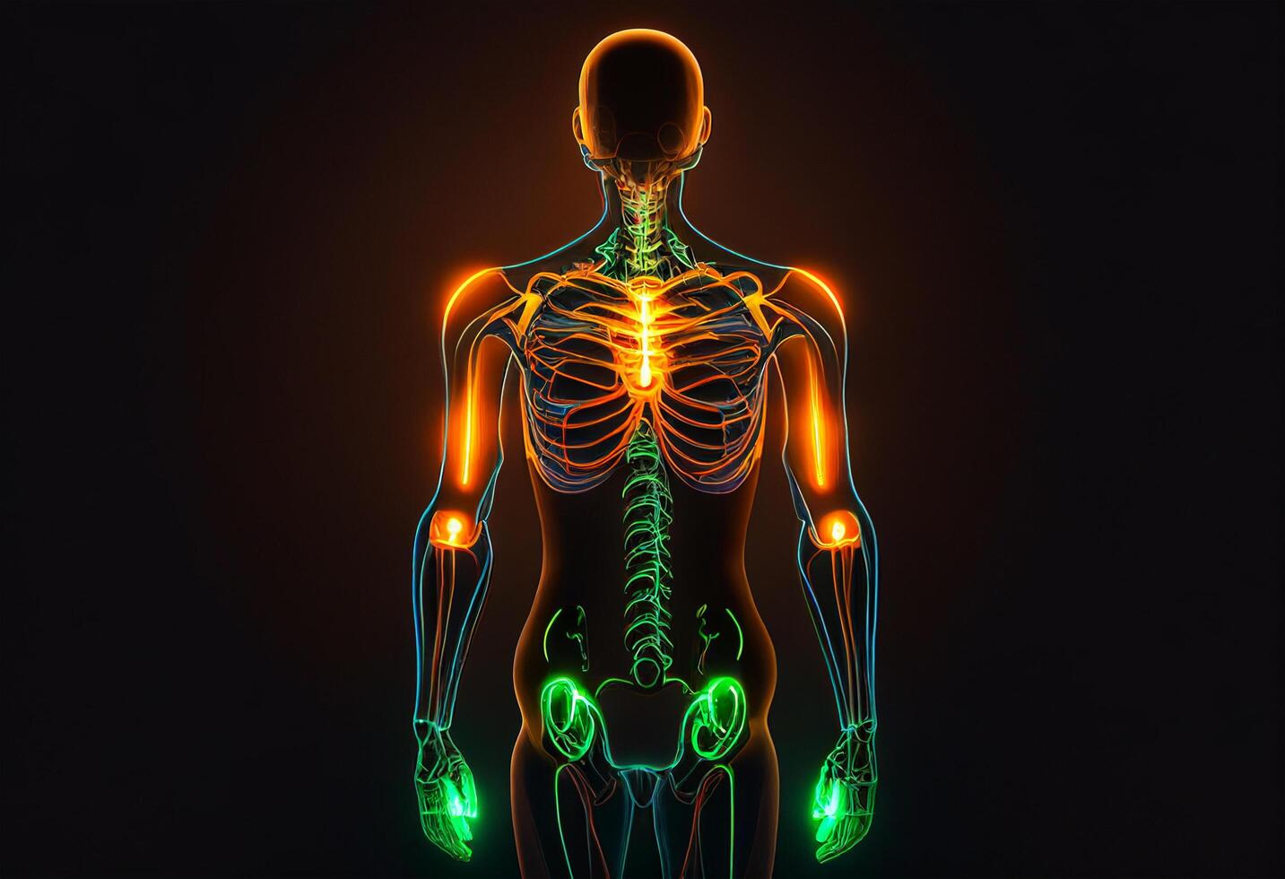 Human body anatomy with highlighted lungs on dark background. 3D Rendering photo