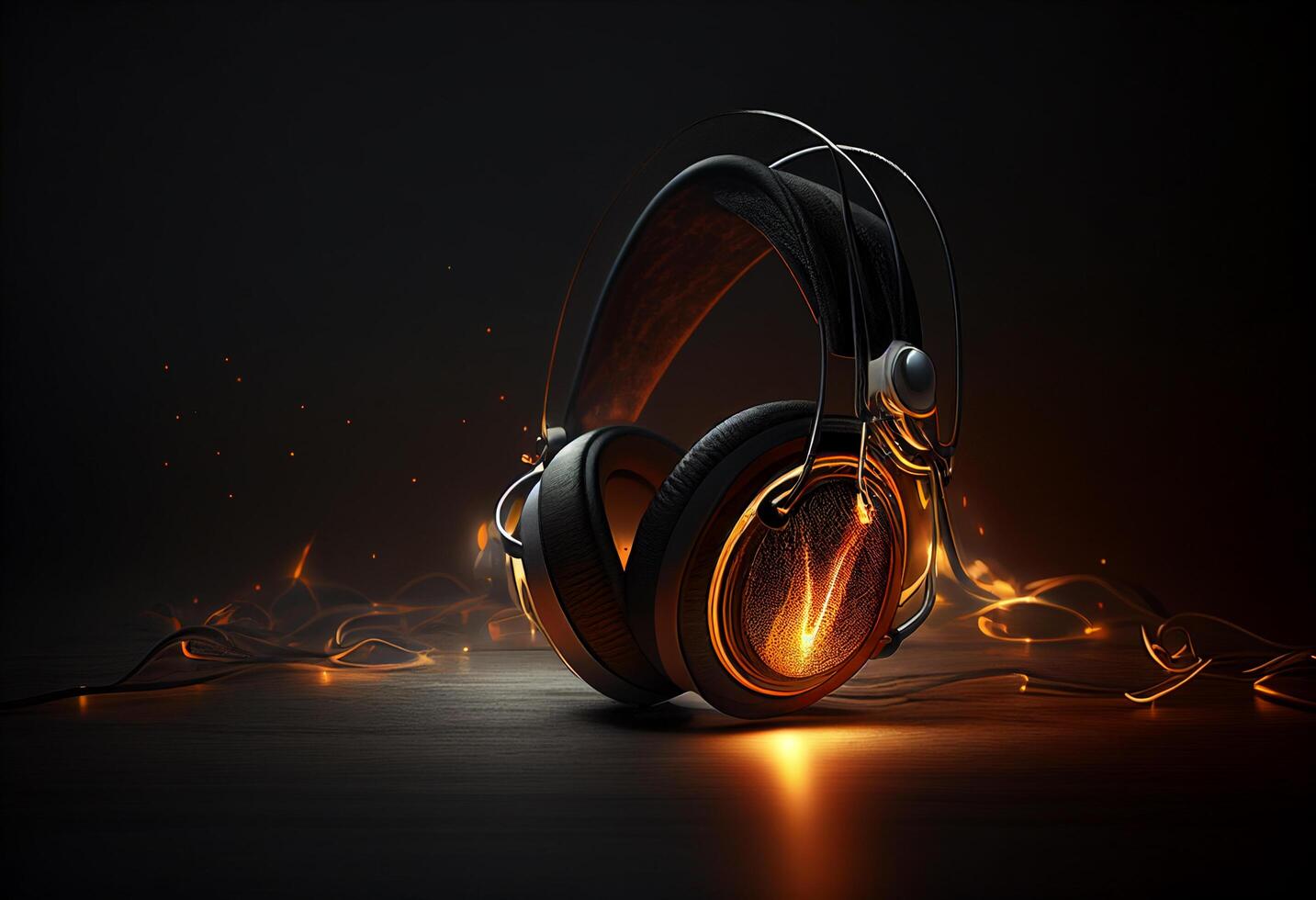 Headphones on a black background. 3d rendering, 3d illustration. photo