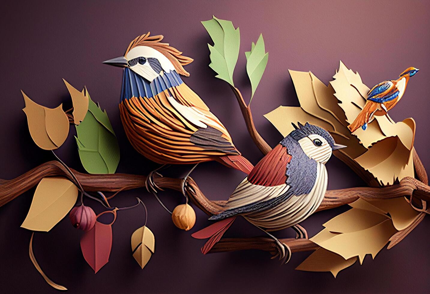 Colorful birds paper art photo
