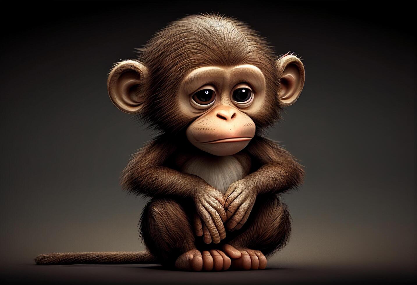 Monkey sitting on a dark background. 3D rendering illustration. photo