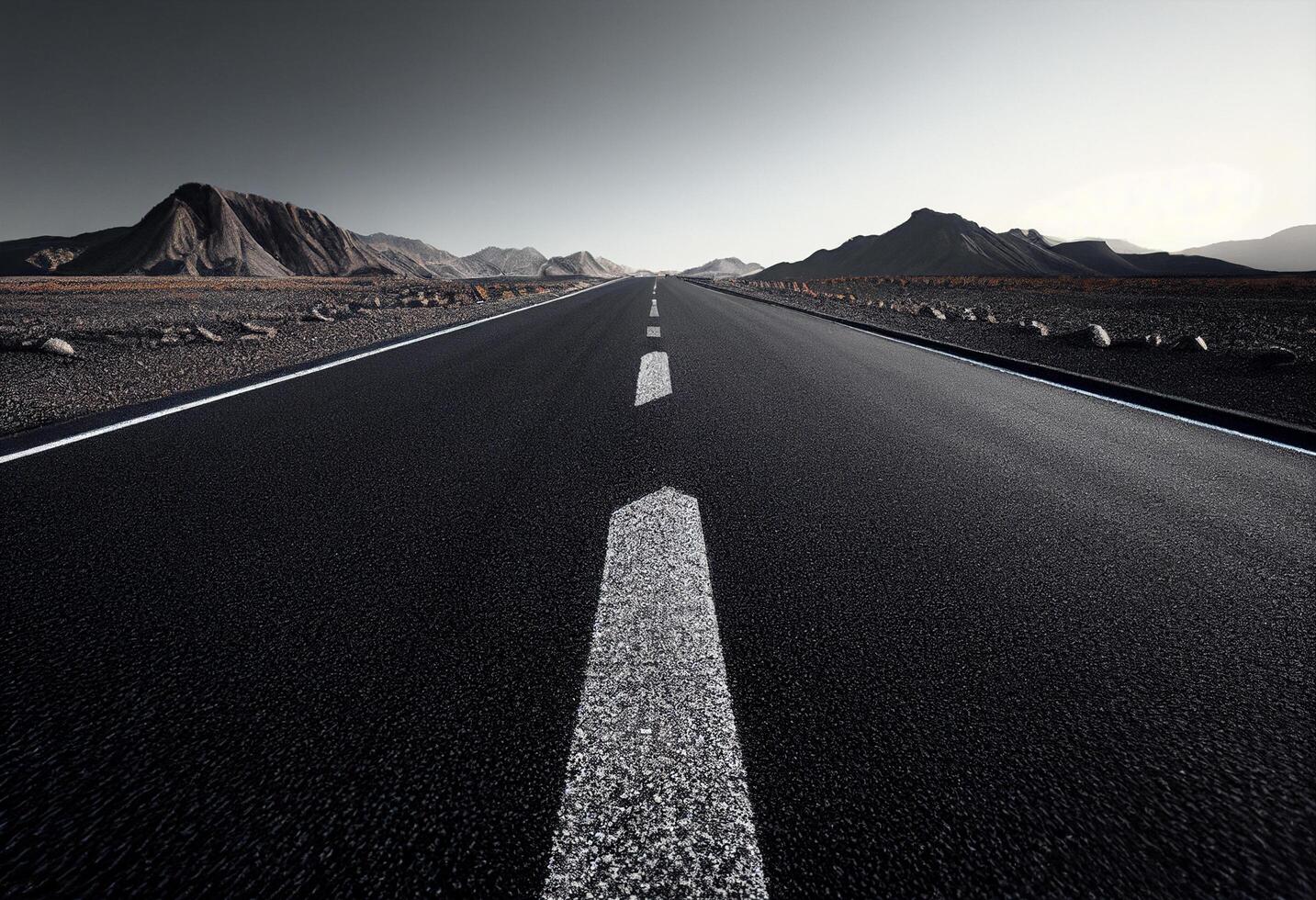 Beautiful mountain landscape with asphalt road and blue sky. 3d rendering photo